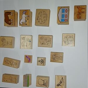Assorted Rubber Stamps with Wooden Blocks (17pcs)